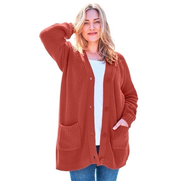 Woman Within Plus Size Button-Front Shaker
Cardigan Red Orchard Size 18/20 L - Picture 3 of 10